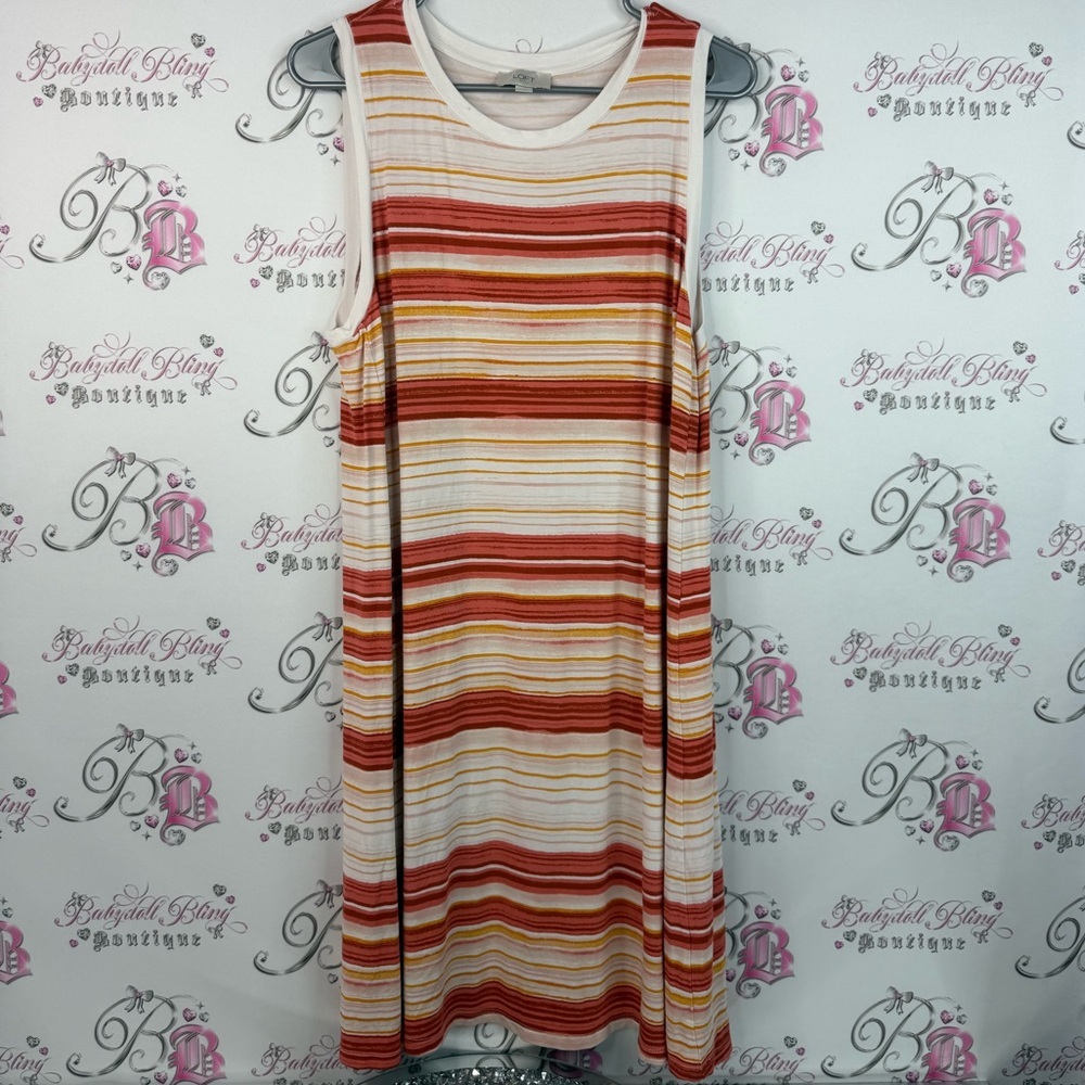 LOFT dress stripes orange white cream flowy Multicolor Striped Midi Dress